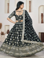 Precious Black Zari Embroidered Jacquard Reception Wear Lehenga Choli