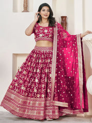 Beautiful Rani Pink Zari Embroidered Jacquard Wedding Lehenga Choli