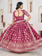 Beautiful Rani Pink Zari Embroidered Jacquard Wedding Lehenga Choli