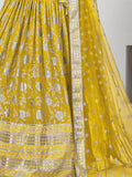 Stunning Yellow Zari Embroidered Jacquard Haldi Wear Lehenga Choli