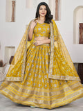 Stunning Yellow Zari Embroidered Jacquard Haldi Wear Lehenga Choli