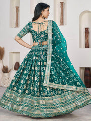 Adorable Teal Green Zari Embroidered Jacquard Lehenga Choli
