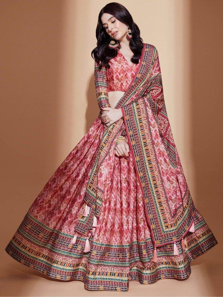 Bewitching Peach Digital Printed Chinon Traditional Lehenga Choli