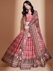 Bewitching Peach Digital Printed Chinon Traditional Lehenga Choli