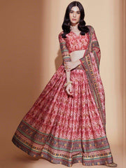 Bewitching Peach Digital Printed Chinon Traditional Lehenga Choli