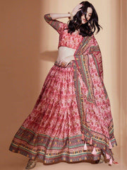 Bewitching Peach Digital Printed Chinon Traditional Lehenga Choli