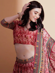 Bewitching Peach Digital Printed Chinon Traditional Lehenga Choli