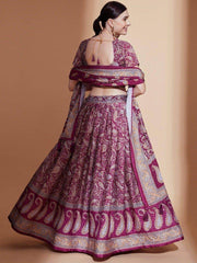 Adorable Purple Digital Printed Chinon Wedding Wear Lehenga Choli