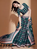 Charming Blue Digital Printed Chinon Sangeet Wear Lehenga Choli
