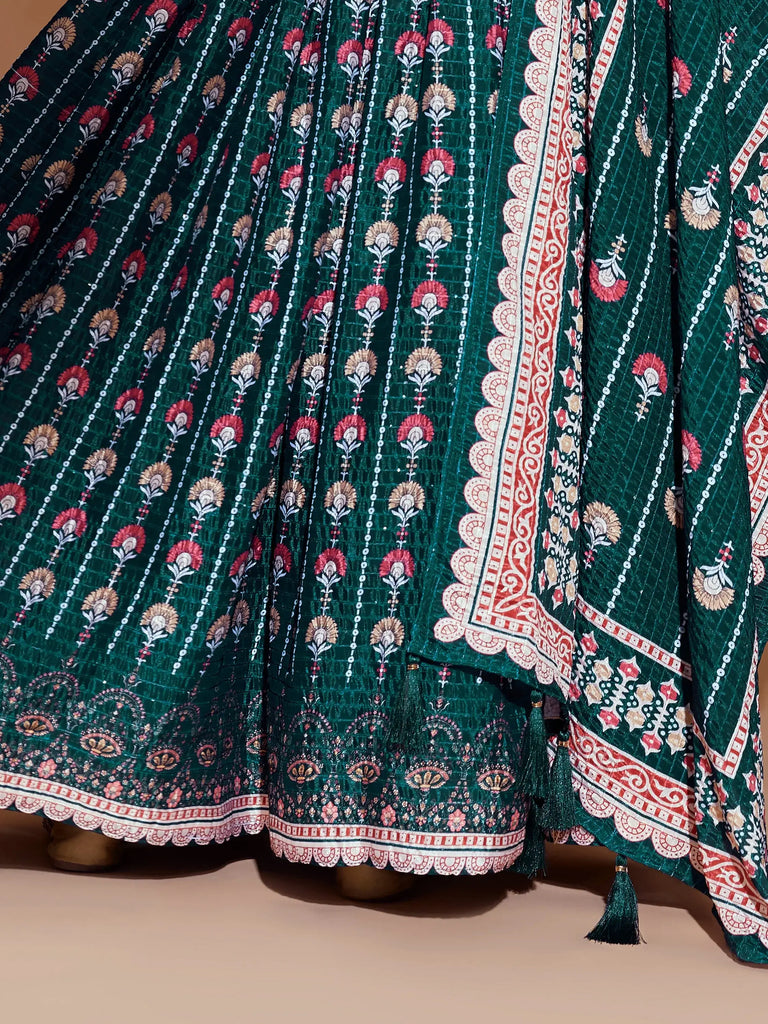 Charming Blue Digital Printed Chinon Sangeet Wear Lehenga Choli