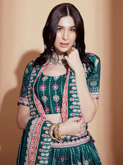 Charming Blue Digital Printed Chinon Sangeet Wear Lehenga Choli