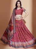 Fascinating Rani Pink Digital Printed Chinon Lehenga Choli With Dupatta