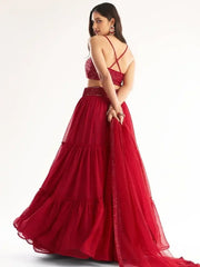Delightful Red Georgette Party Wear Lehenga Choli With Dupatta