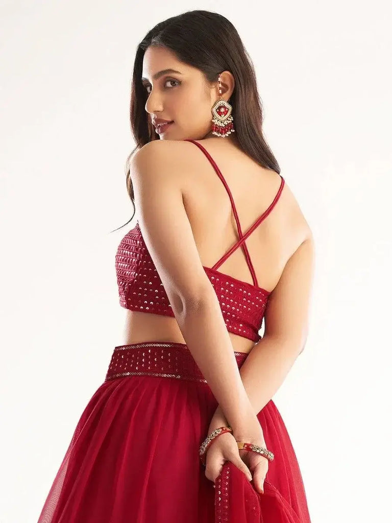 Delightful Red Georgette Party Wear Lehenga Choli With Dupatta