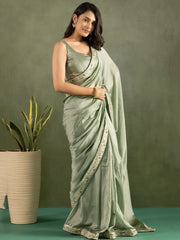 Radiant Pastel Green Chiffon Traditional One Minute Saree - Ethnic Plus In