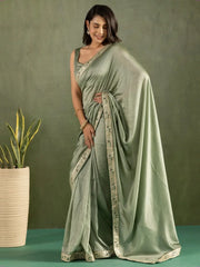 Radiant Pastel Green Chiffon Traditional One Minute Saree - Ethnic Plus In