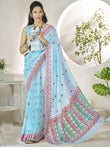 Captivating Sky-Blue Digital Printed Linen Office Wear Saree With Blouse