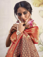 Stunning Cream Floral Printed Silk Wedding Wear Saree With Blouse
