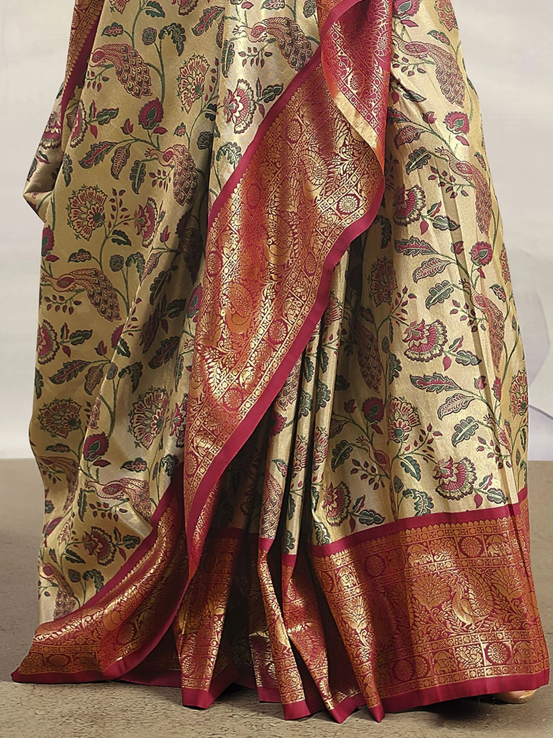 Striking Maroon Floral Printed Silk Function Wear Saree With Blouse