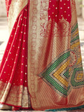 Beautiful Red Color Zari Weaving Silk Wedding Wear Saree With Blouse
