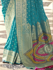 Captivating Sky Blue Zari Weaving Silk Function Wear Saree With Blouse