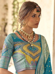 Captivating Sky Blue Zari Weaving Silk Function Wear Saree With Blouse