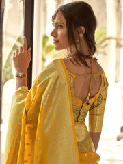 Tantalizing Yellow Zari Weaving Silk Haldi Wear Saree With Blouse
