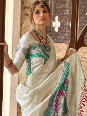 Marvelous Off-White Zari Weaving Silk Reception Wear Saree With Blouse