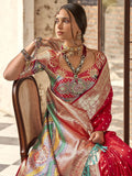 Beautiful Red Color Zari Weaving Silk Wedding Wear Saree With Blouse