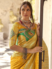 Tantalizing Yellow Zari Weaving Silk Haldi Wear Saree With Blouse