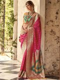 Enchanting Pink Zari Weaving Silk Wedding Wear Saree With Blouse