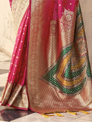 Enchanting Pink Zari Weaving Silk Wedding Wear Saree With Blouse