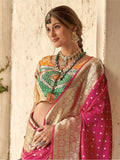 Enchanting Pink Zari Weaving Silk Wedding Wear Saree With Blouse