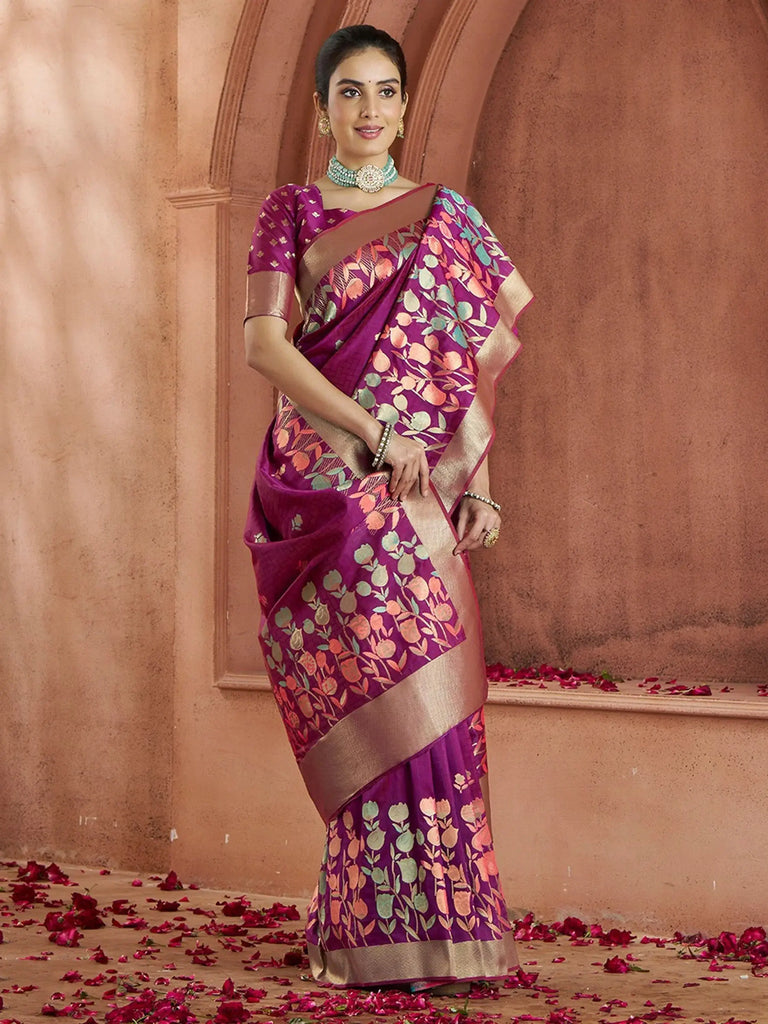Adorable Purple Zari Weaving Banarasi Silk Function Wear Saree