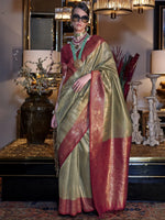 Cute Pista Green Handwoven Tissue Silk Event Wear Saree With Blouse