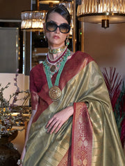 Cute Pista Green Handwoven Tissue Silk Event Wear Saree With Blouse