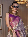 Lavish Lavender Handwoven Tissue Silk Function Wear Saree With Blouse