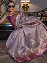 Lavish Lavender Handwoven Tissue Silk Function Wear Saree With Blouse