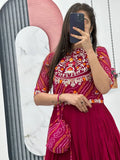 Gorgeous Rani Pink Embroidered Georgette Gown With Bandhani Jacket