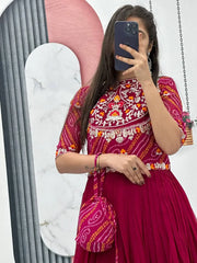 Gorgeous Rani Pink Embroidered Georgette Gown With Bandhani Jacket