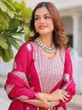 Beautiful Pink Embroidered Georgette Anarkali Gown With Dupatta
