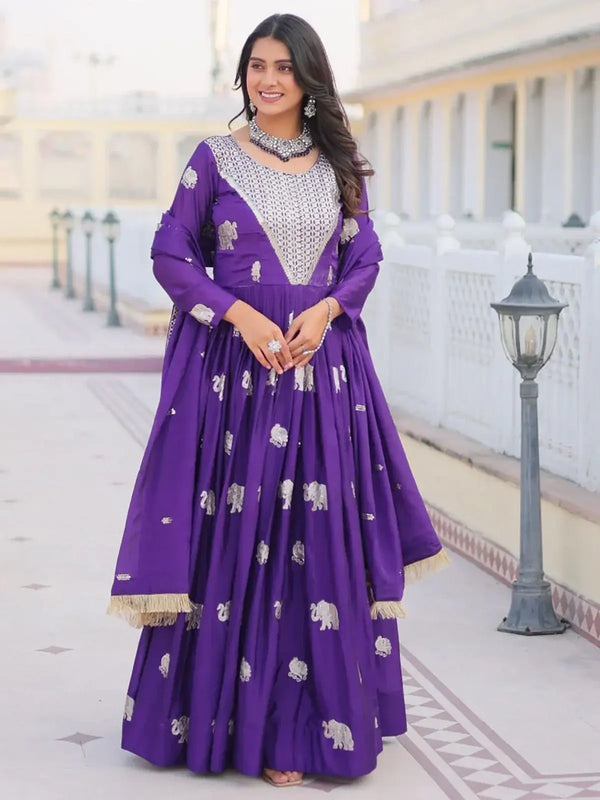 Bewitching Violet Sequins Georgette Festival Wear Anarkali Gown