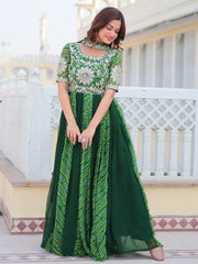 Stunning Green Bandhani Printed Georgette Festival Wear Gown