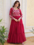 Captivating Pink Sequins Georgette Festival Wear Gown
