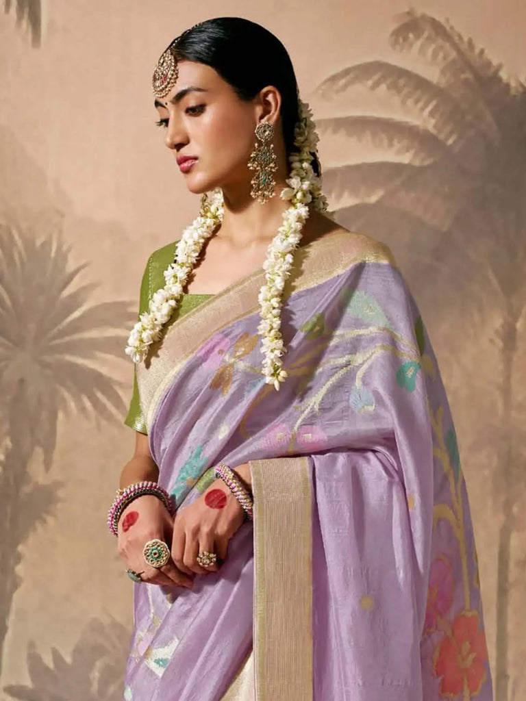 Shocking Lavender Weaving Silk Function Wear Saree With Blouse