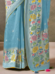 Fabulous Sky Blue Color Weaving Silk Function Wear Saree With Blouse