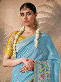 Fabulous Sky Blue Color Weaving Silk Function Wear Saree With Blouse