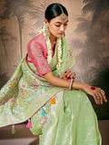 Fantastical Pista Green Weaving Silk Wedding Wear Saree With Blouse