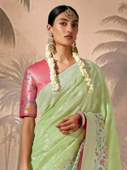 Fantastical Pista Green Weaving Silk Wedding Wear Saree With Blouse