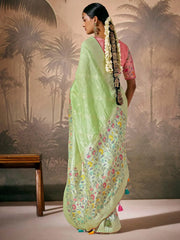 Fantastical Pista Green Weaving Silk Wedding Wear Saree With Blouse